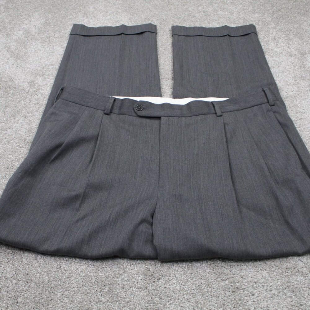 Brooks Brothers 1818 Madison Dress Pants Men 40x30 Gray Pleated 100% Wool Cuffed - Picture 2 of 11
